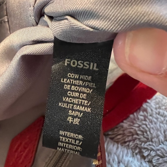 Fossil Elise Large Double Zip Leather Burgundy Crossbody purse